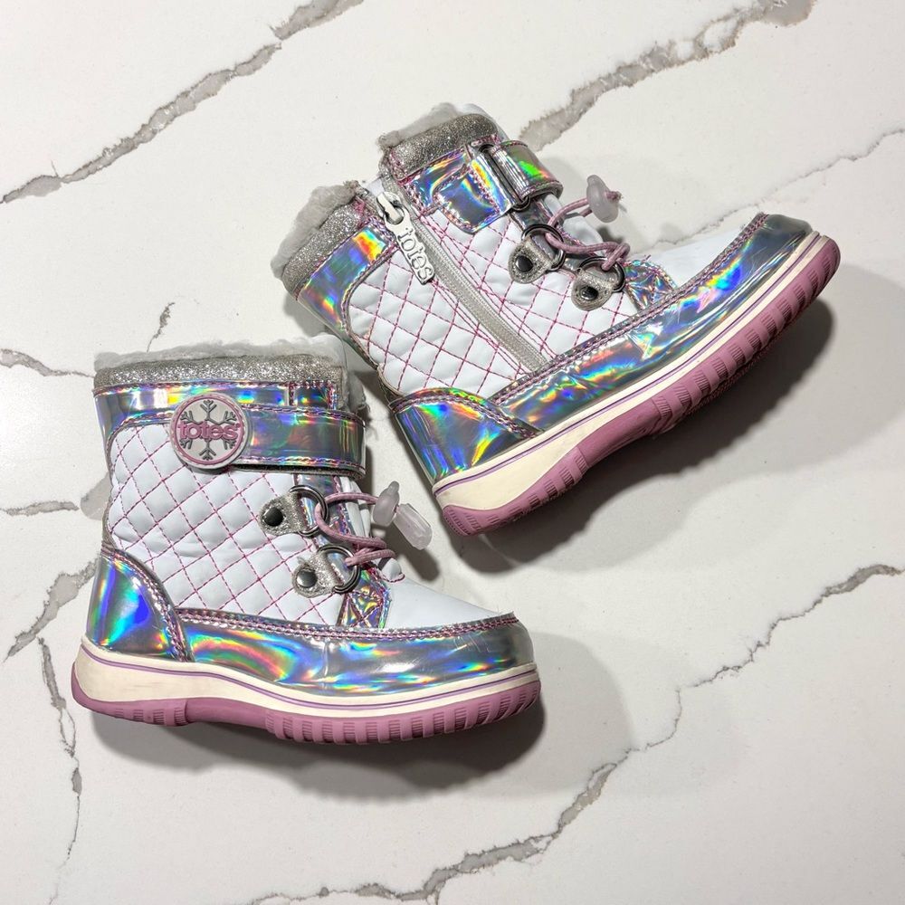 Totes Galactica Youth Toddler Girls White Pink Silver Winter Snow Boots Size 10